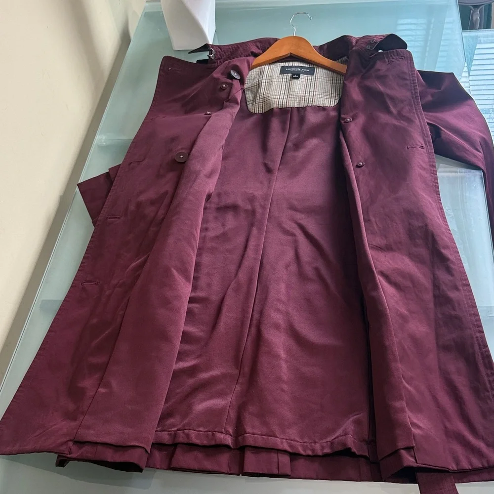 London Fog Women’s Trench Coat Size L Black Cherry | Removable Hood | Belted - Picture 5 of 11